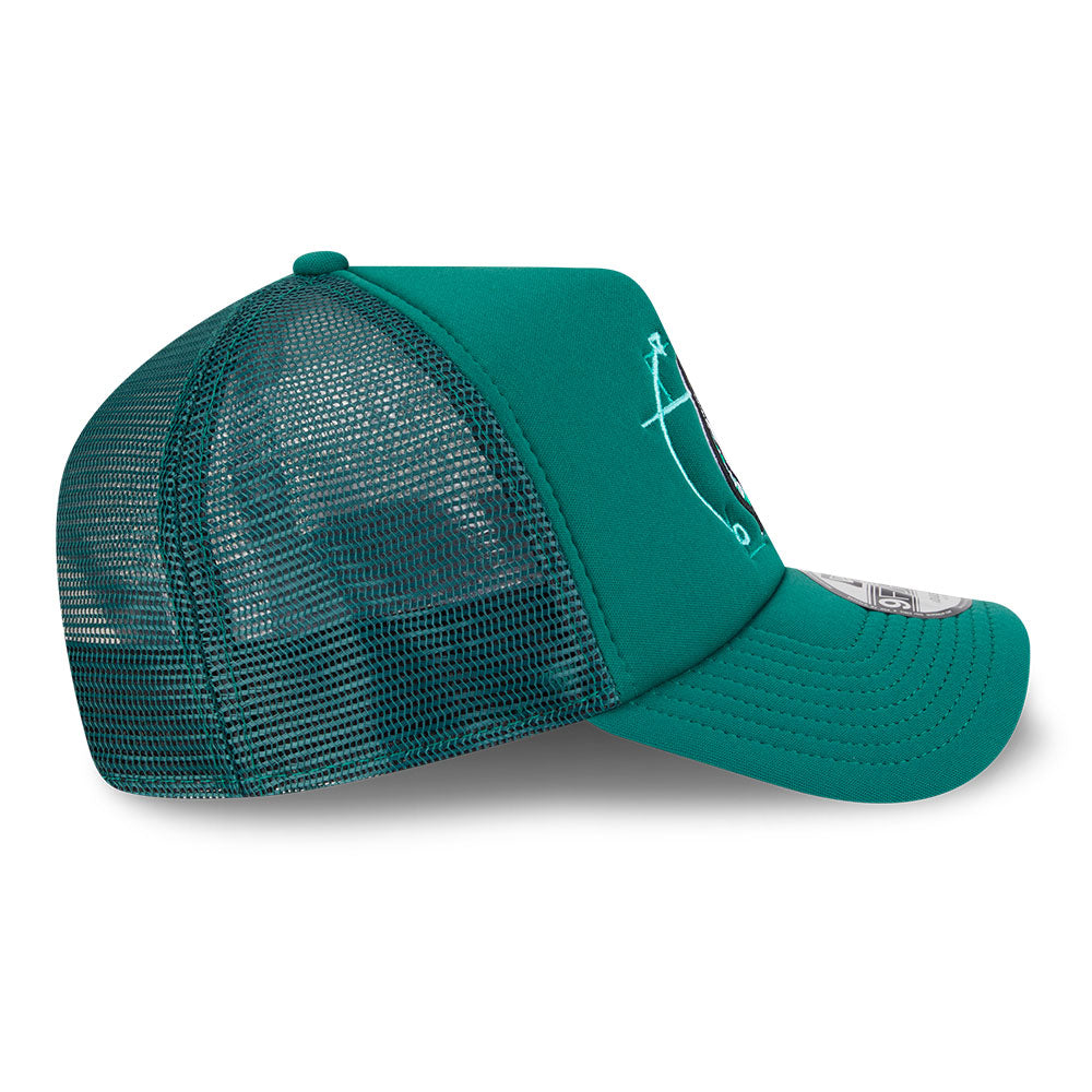new era boston celtics nba street game dark green 9forty a frame trucker snapback cap opposite side or other angle view