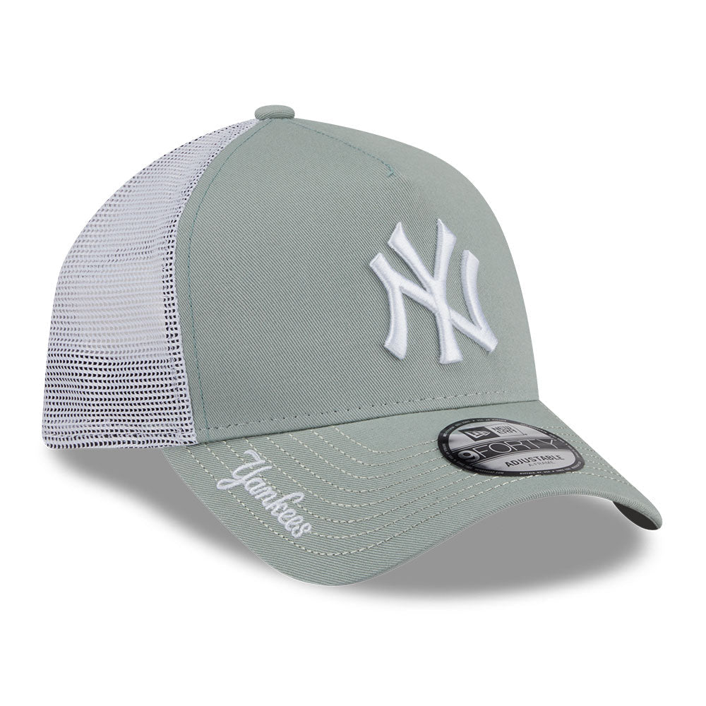new york yankees color era ss26 everest green white 9forty a frame trucker cap logo and print