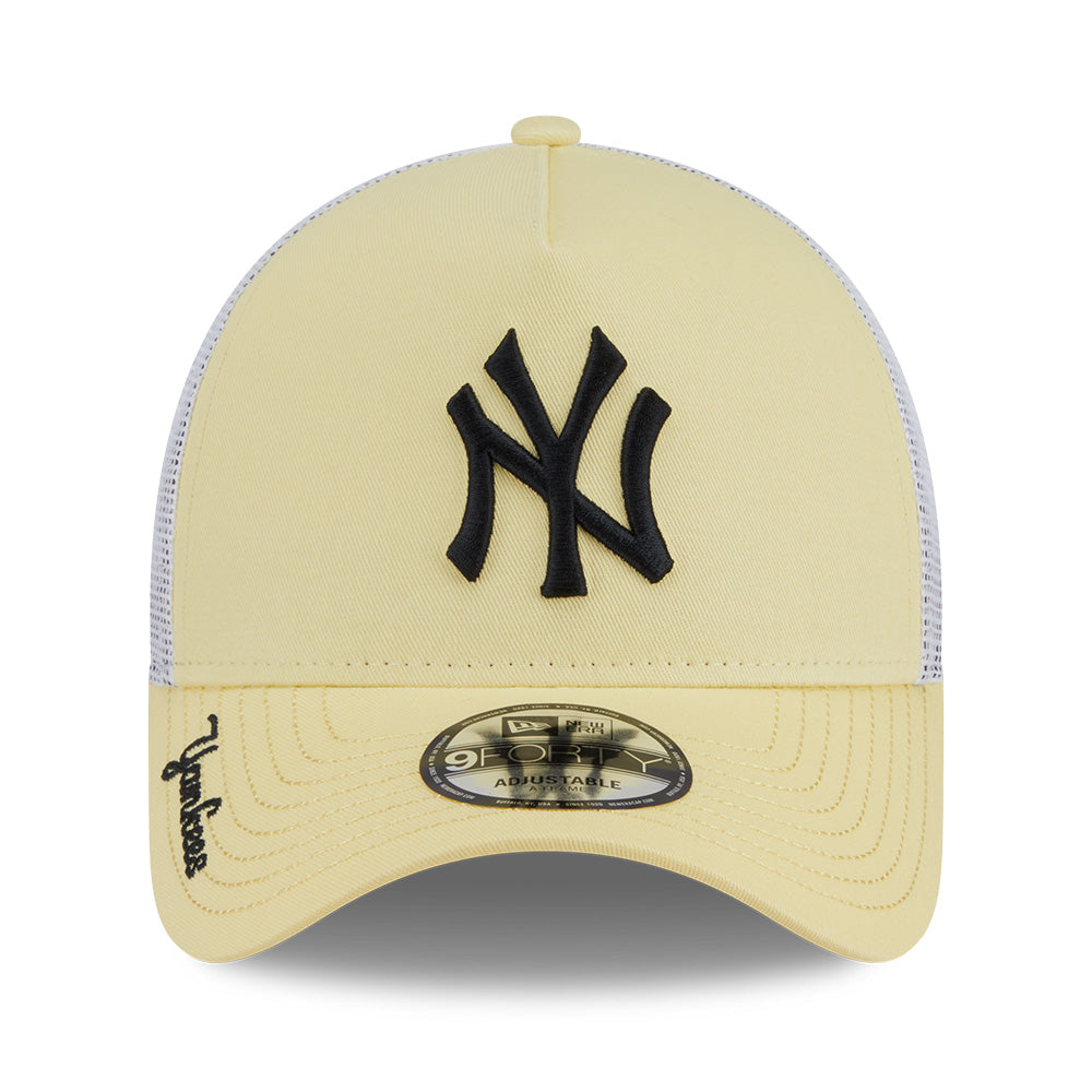 new york yankees color era ss26 baby yellow white 9forty a frame trucker cap logo and print