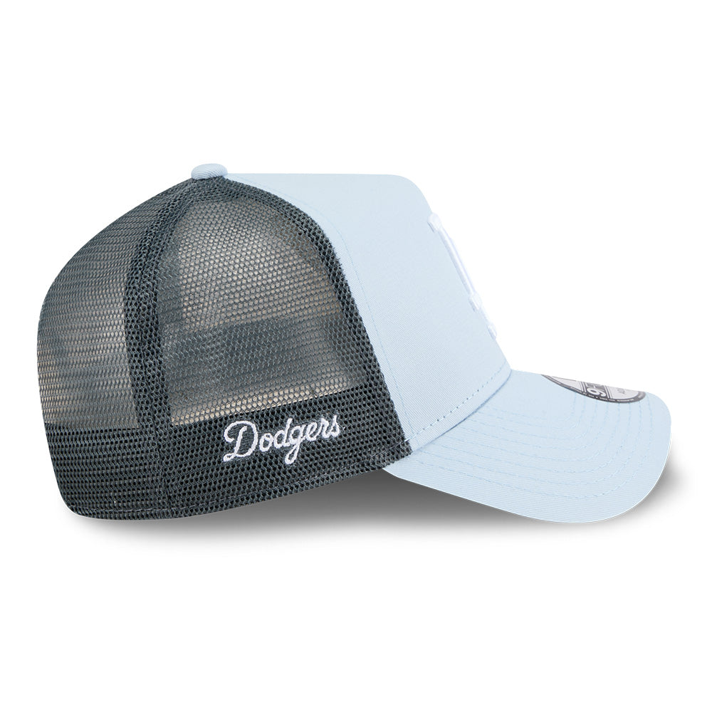 new era los angeles dodgers color era ss26 soft blue multi 9forty trucker a frame adjustable cap opposite side or other angle view