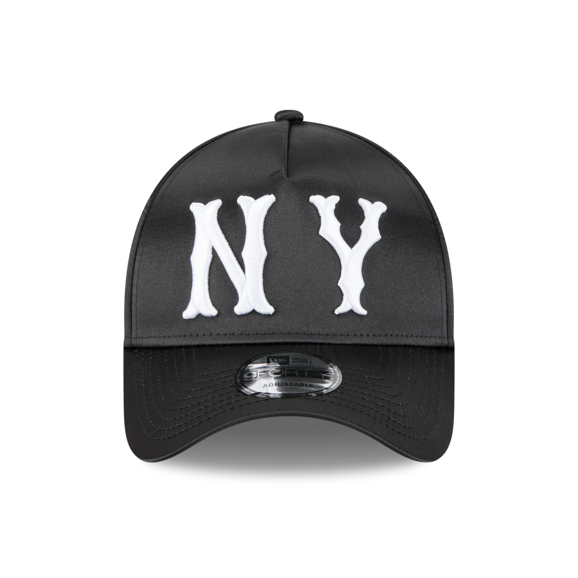 A black baseball cap featuring a white embroidered 'NY' logo on the front, photographed against a clean white background.