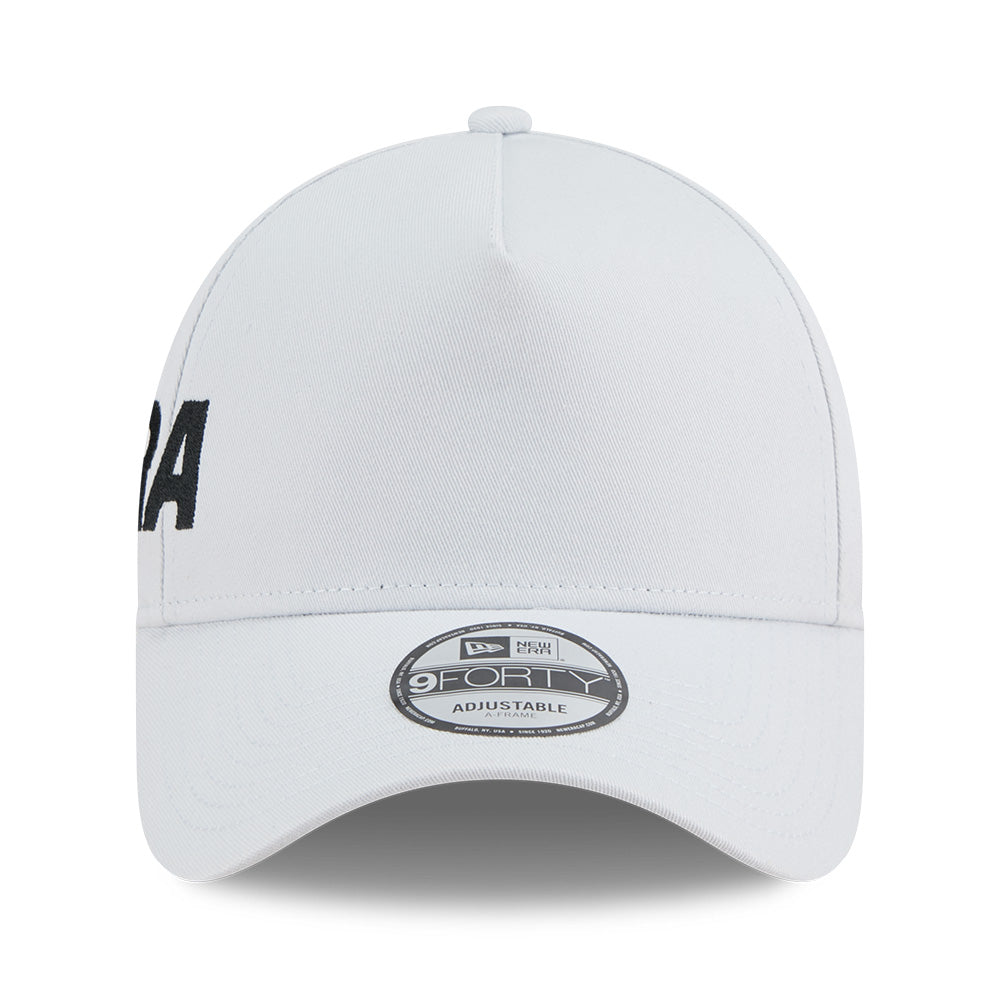 new era wordmark basic ss26 silver snow 9forty a frame adjustable cap logo and print