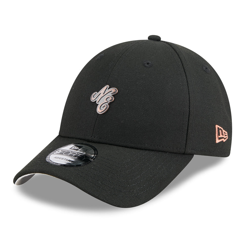 new era ne script metal bronze badge black 9forty unstructured adjustable cap side