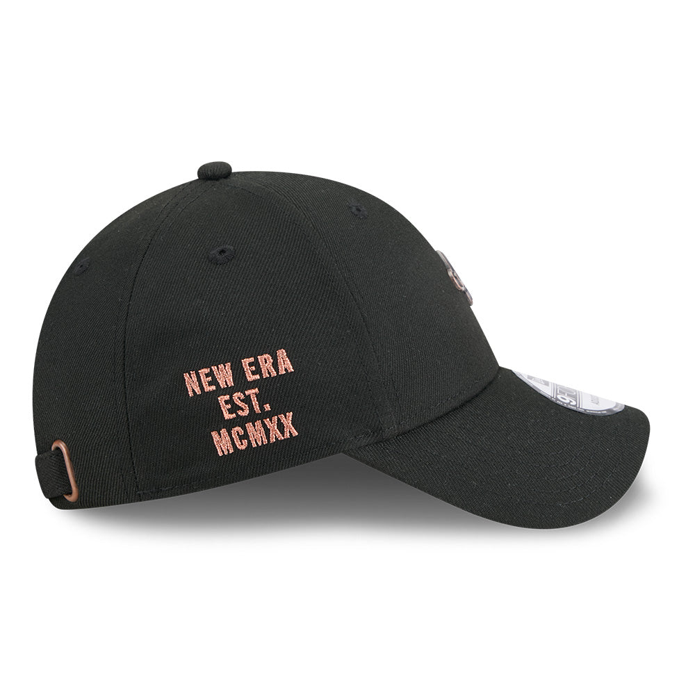 new era ne script metal bronze badge black 9forty unstructured adjustable cap angle