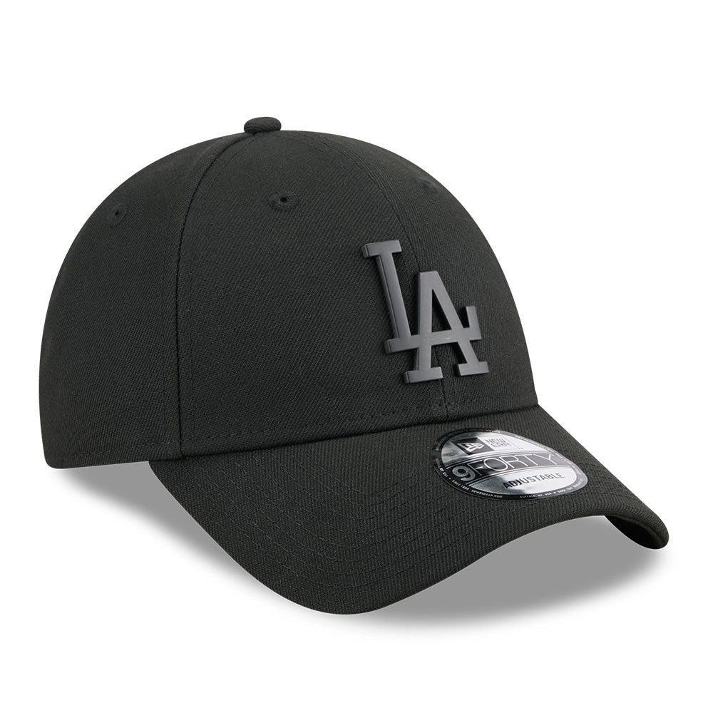 new era los angeles dodgers metal badge ss26 black 9forty adjustable cap logo and print