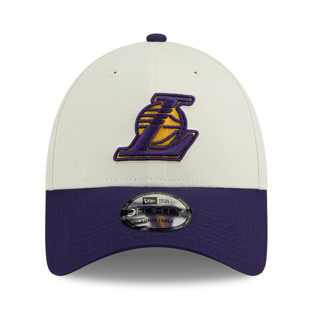 new era los angeles lakers league mix game day chrome white purple 9forty adjustable cap logo and print