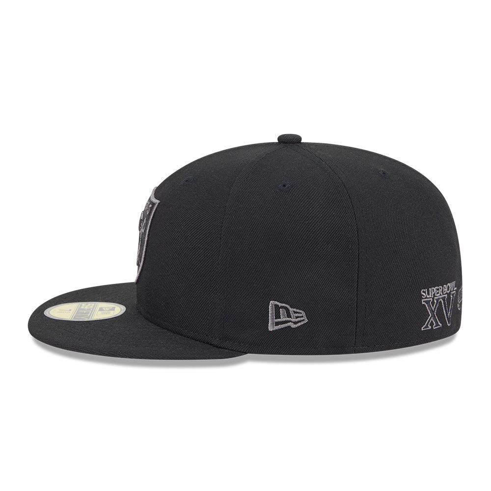 new era las vegas raiders raiders wear black 59fifty fitted cap logo and print
