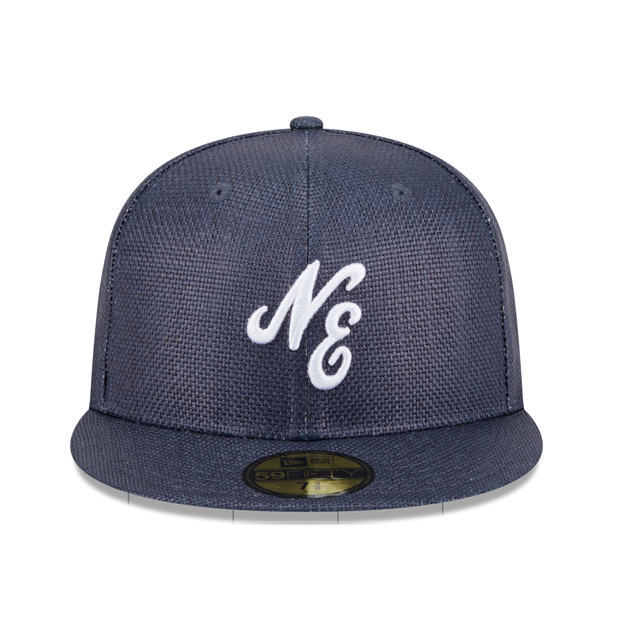 A navy blue New Era 59FIFTY fitted cap featuring a white embroidered 'NE' logo on the front, set against a plain white background.