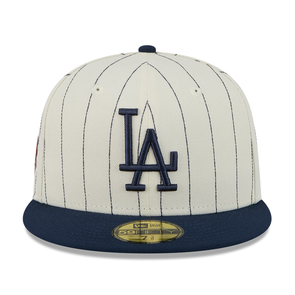 new era los angeles dodgers 5950 pack stripes chrome white 59fifty fitted cap logo and print