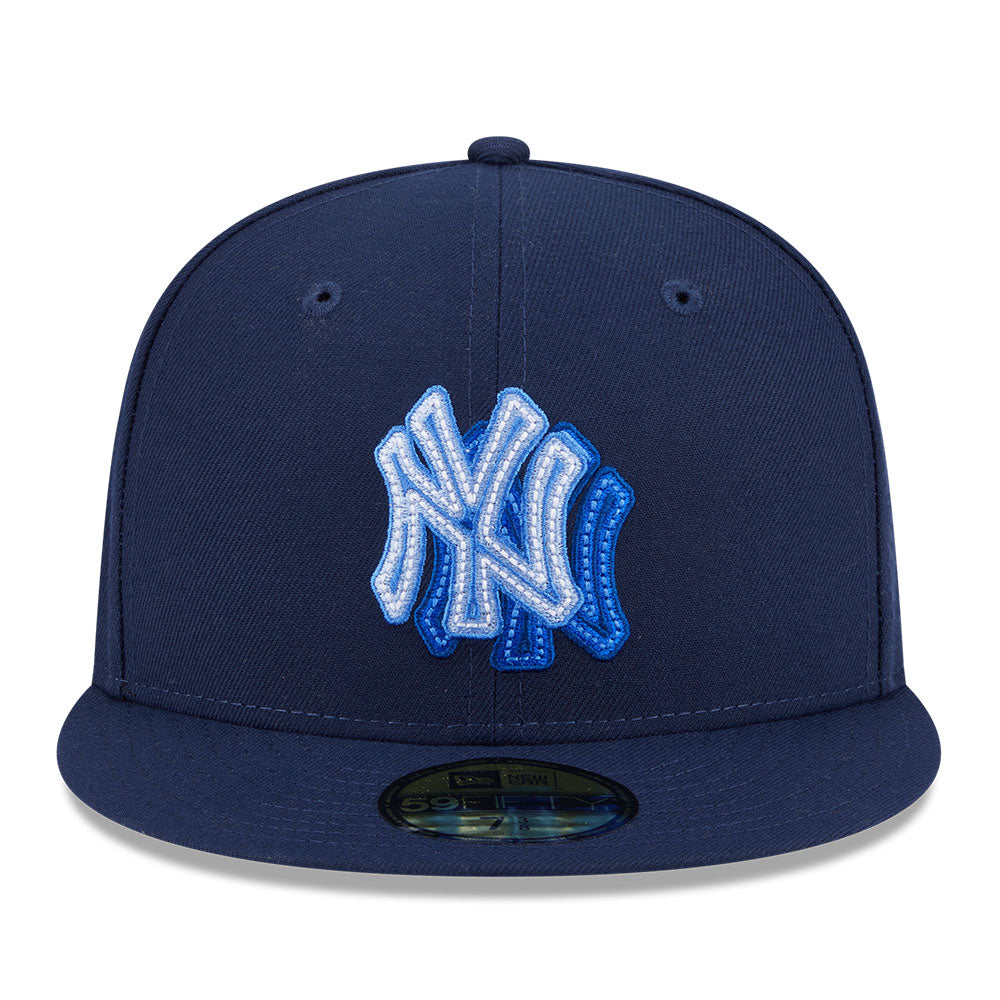 new era new york yankees 5950 pack neon glow oceanside blue 59fifty fitted cap logo and print
