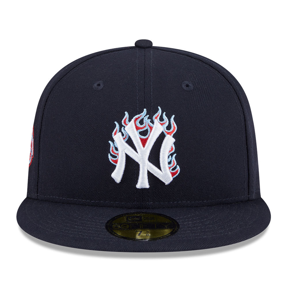 new era new york yankees 5950 pack fire navy 59fifty fitted cap logo and print