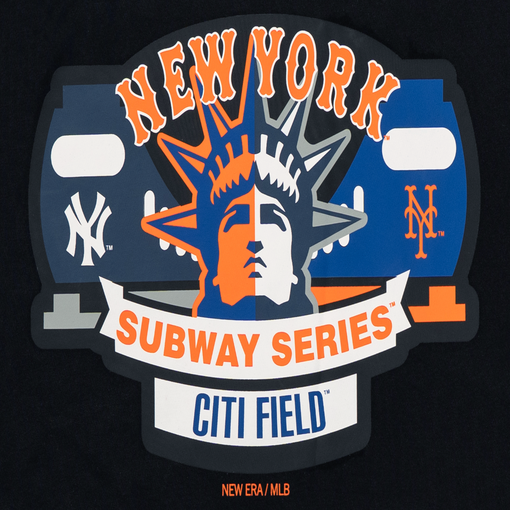 Logo for New York Subway Series event featuring Statue of Liberty and sports team logos on a dark background.