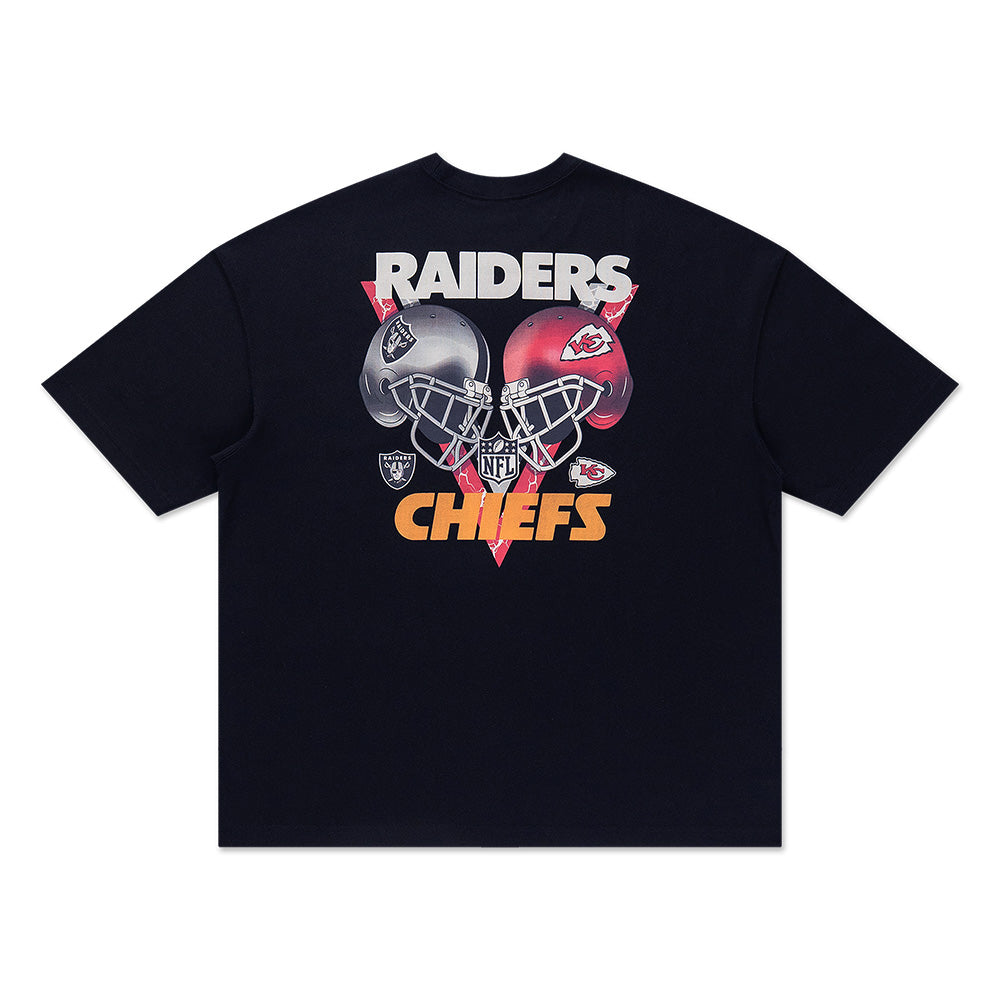 las vegas raiders nfl rivalry ss26 black oversized short sleeve t shirt tag and close up