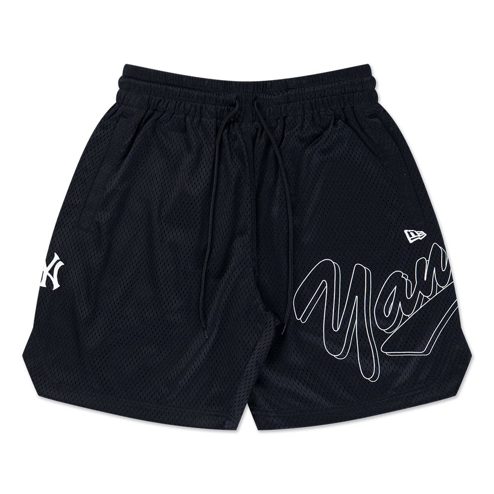 new york yankees mix league cross panels black basketball shorts tag and close up