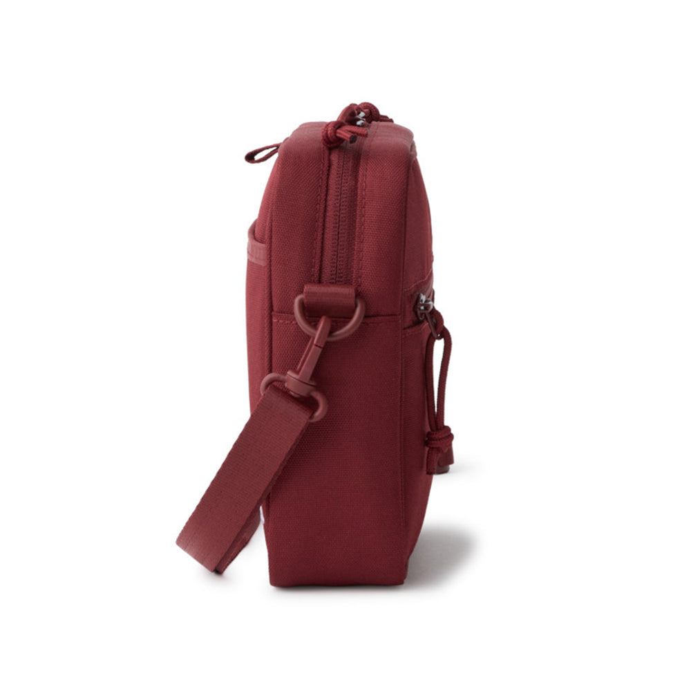 logo burgundy square shoulder pouch bag with print