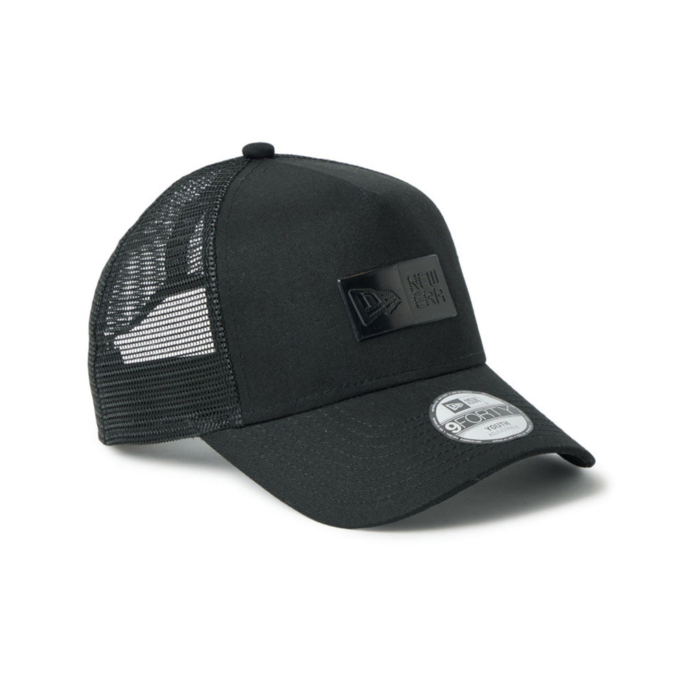 new era tpu box logo tonal black youth 9forty a frame trucker cap side