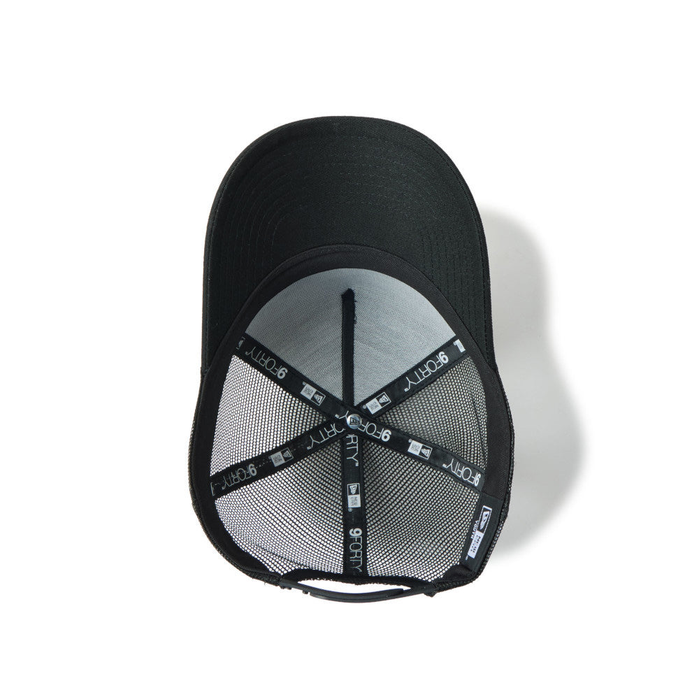 new era tpu box logo tonal black youth 9forty a frame trucker cap detail and color