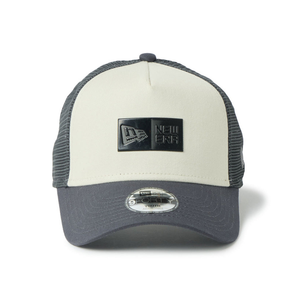 new era tpu box logo cream grey youth 9forty a frame trucker cap opposite