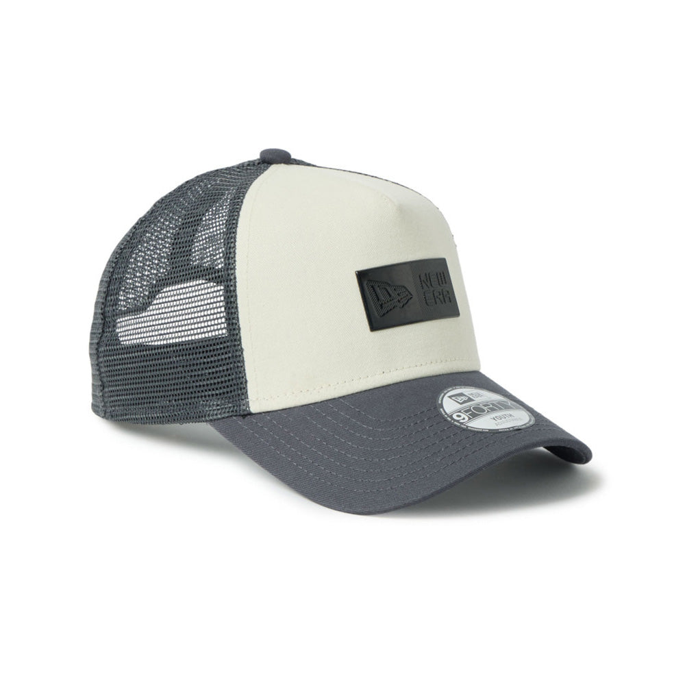 new era tpu box logo cream grey youth 9forty a frame trucker cap side