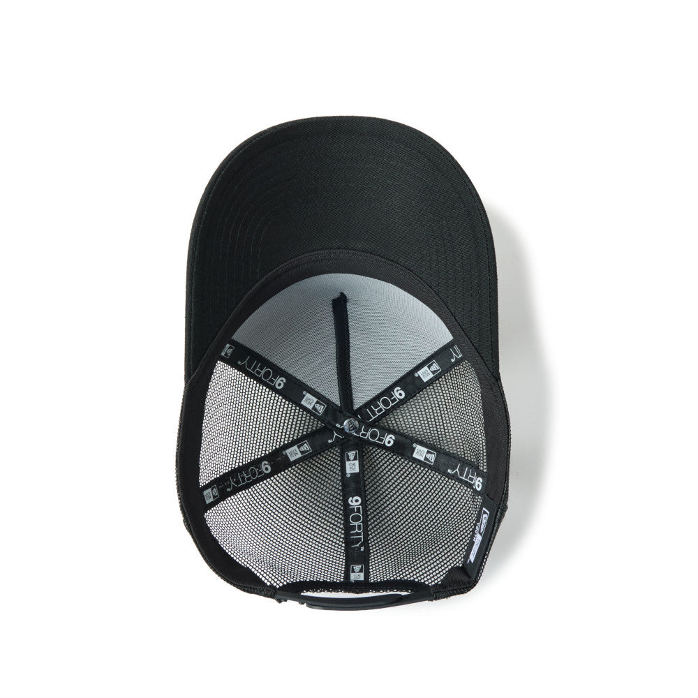 new era tpu box logo black youth 9forty a frame trucker cap detail and color