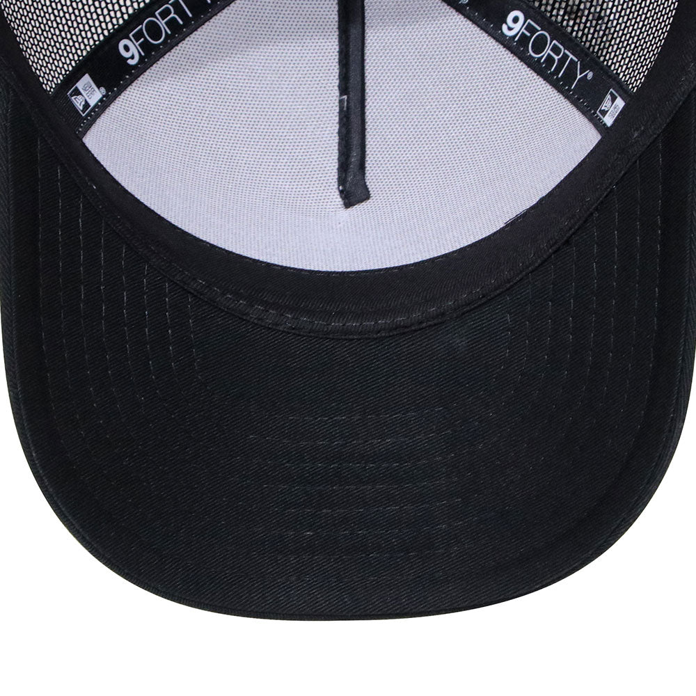 new era round patch chrome white black youth 9forty a frame trucker cap side
