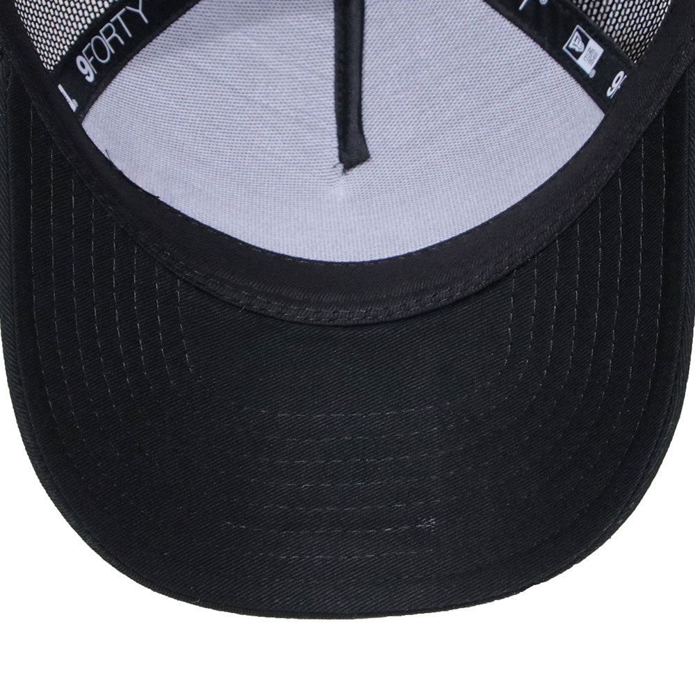 new era round patch black youth 9forty a frame trucker cap logo and print