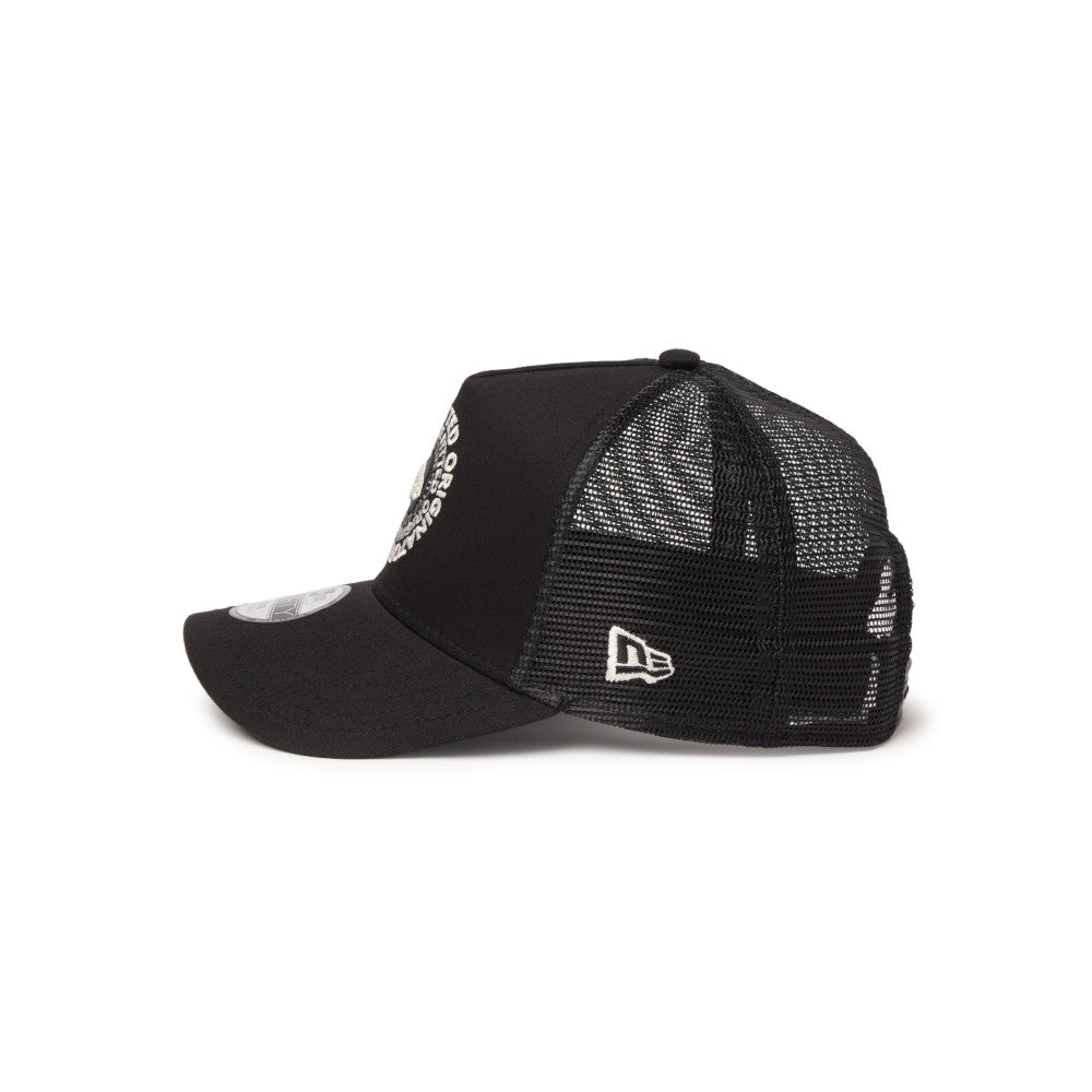 new era circle originators of the true fitted black youth 9forty a frame trucker cap logo and print