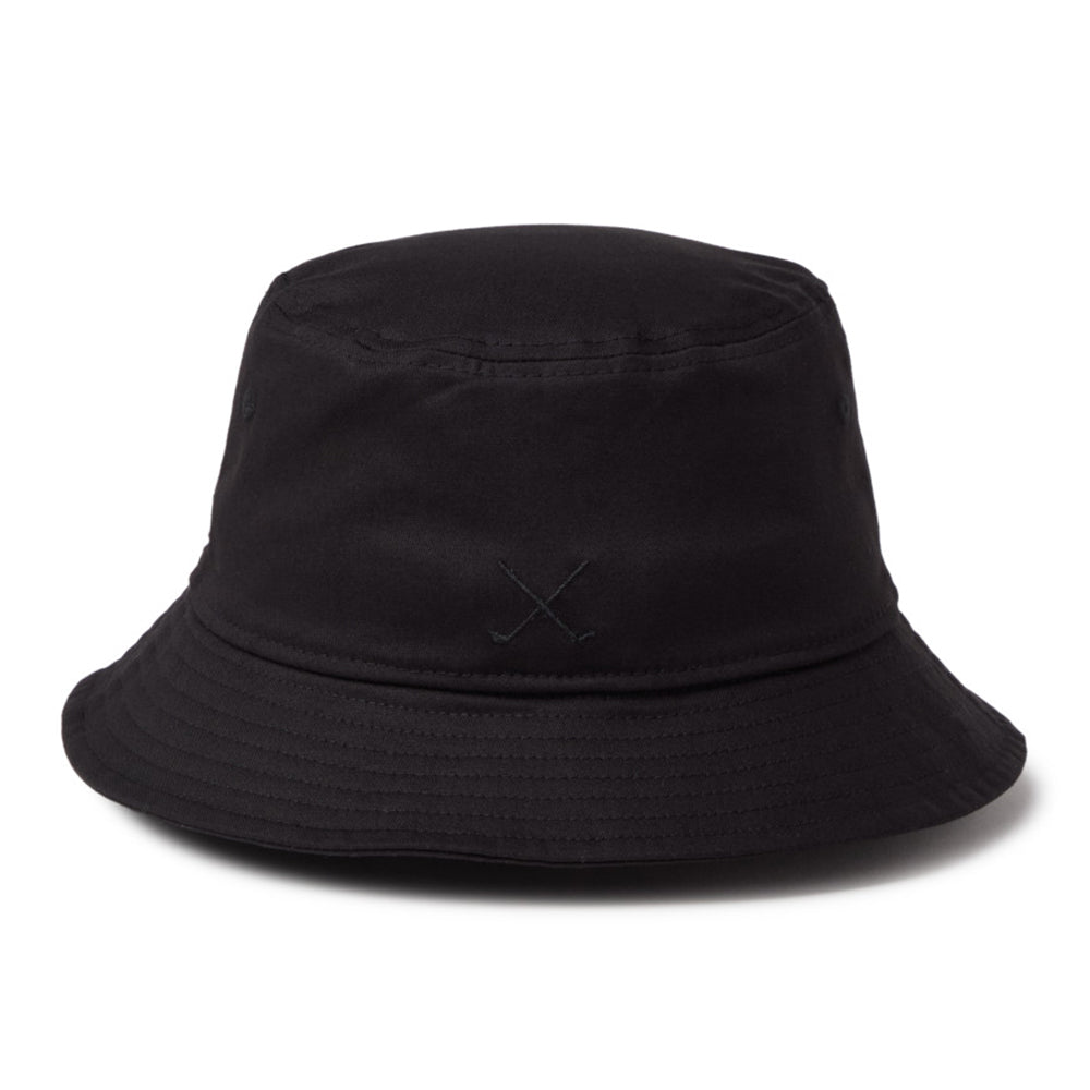 new era script oval patch black golf bucket hat back