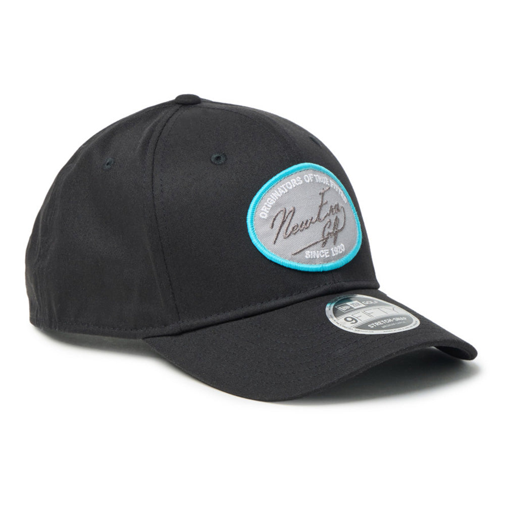 new era script oval patch black golf 9fifty stretch snapback cap logo and print
