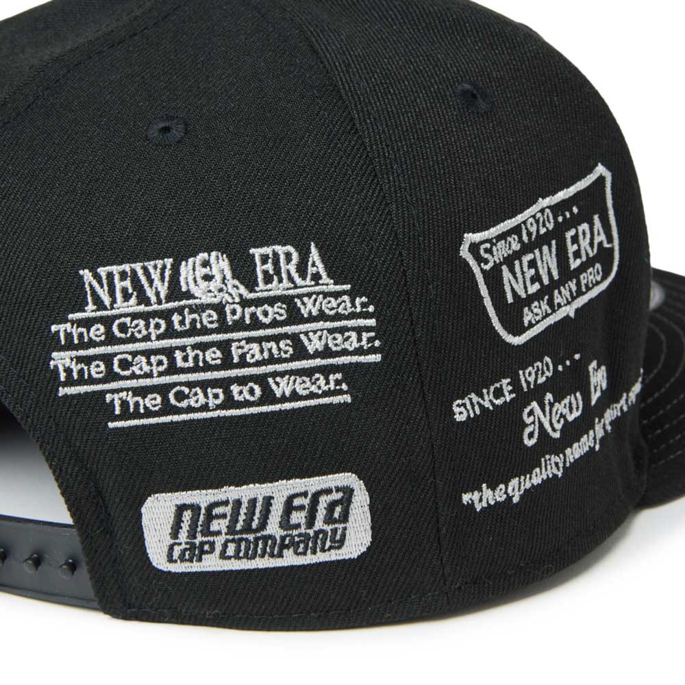 Black new era wordmark golf ne archive black 9fifty snapback cap with various logos with white embroidered text