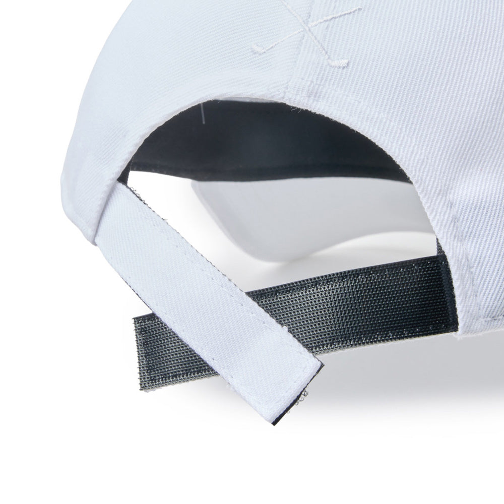 Close-up of adjustable strap new era wordmark golf stencil logo white 9forty cap