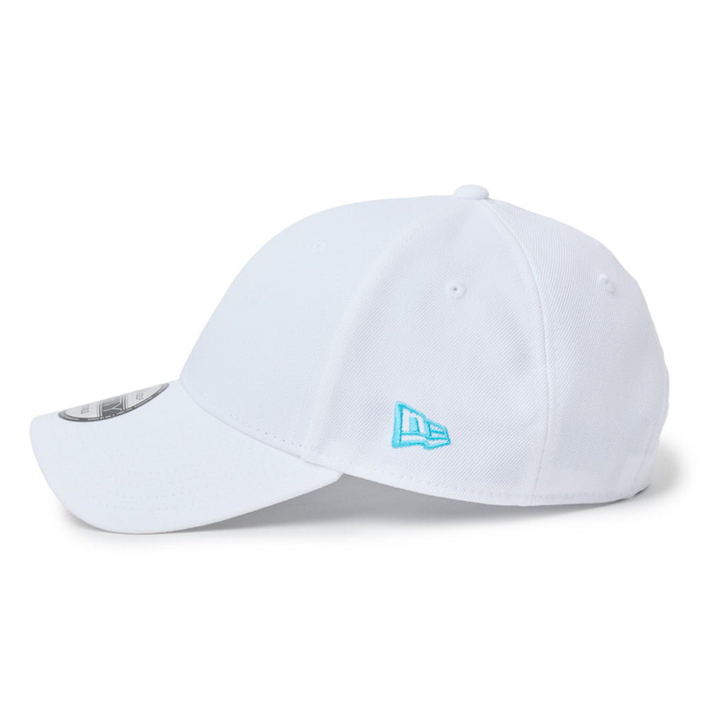 new era wordmark golf stencil logo white 9forty adjustable cap with a blue logo on a white background