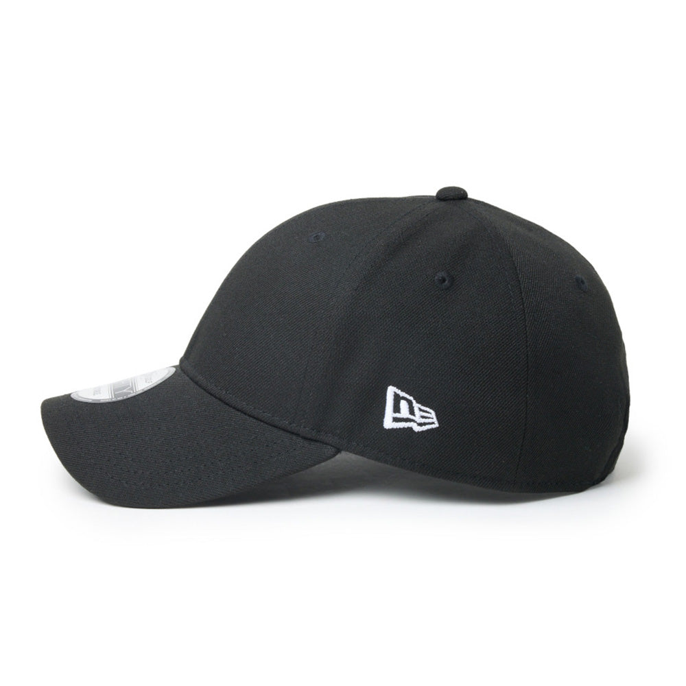 new era wordmark golf stencil logo black 9forty adjustable cap with a logo on the side against a white background