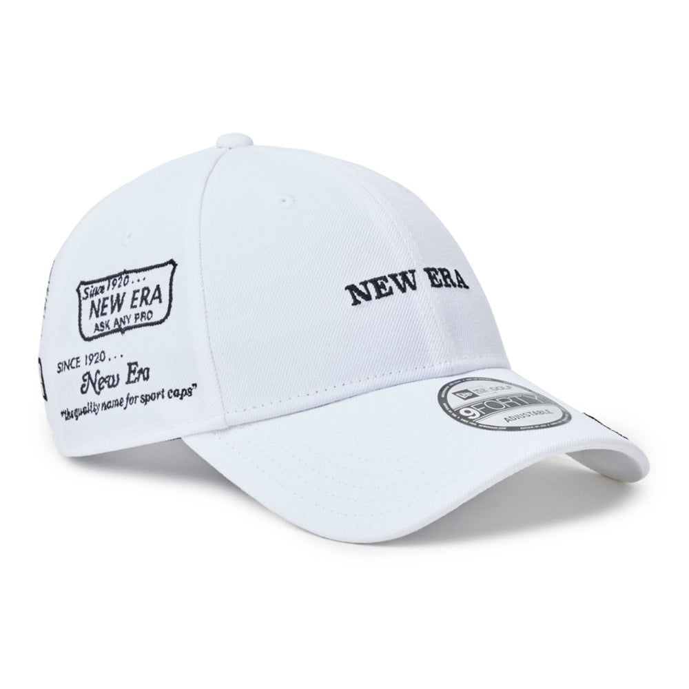 new era wordmark golf ne archive white 9forty velcro strap adjustable cap logo and print