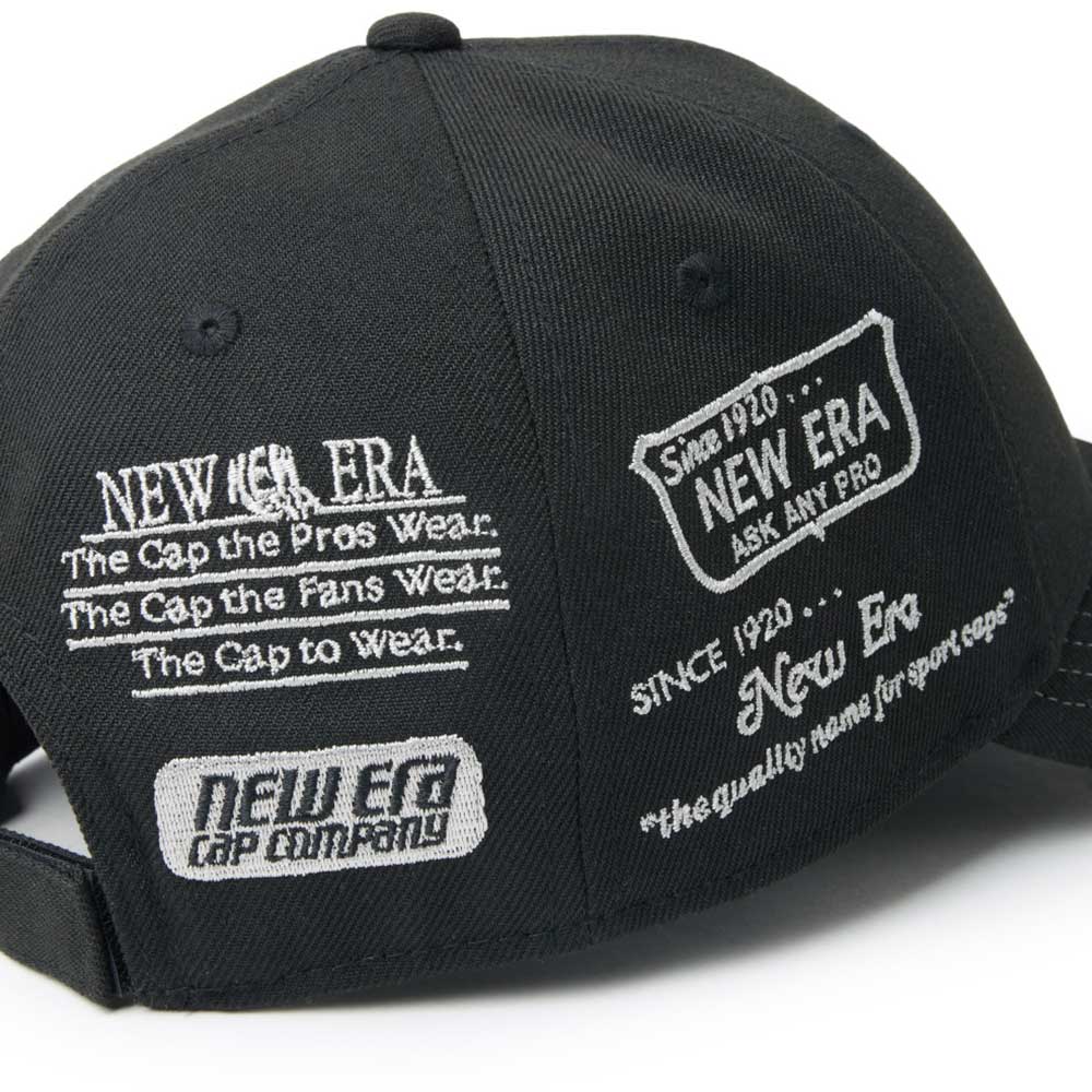 new era wordmark golf ne archive black 9forty velcro strap adjustable cap with white embroidered text on the other side panel