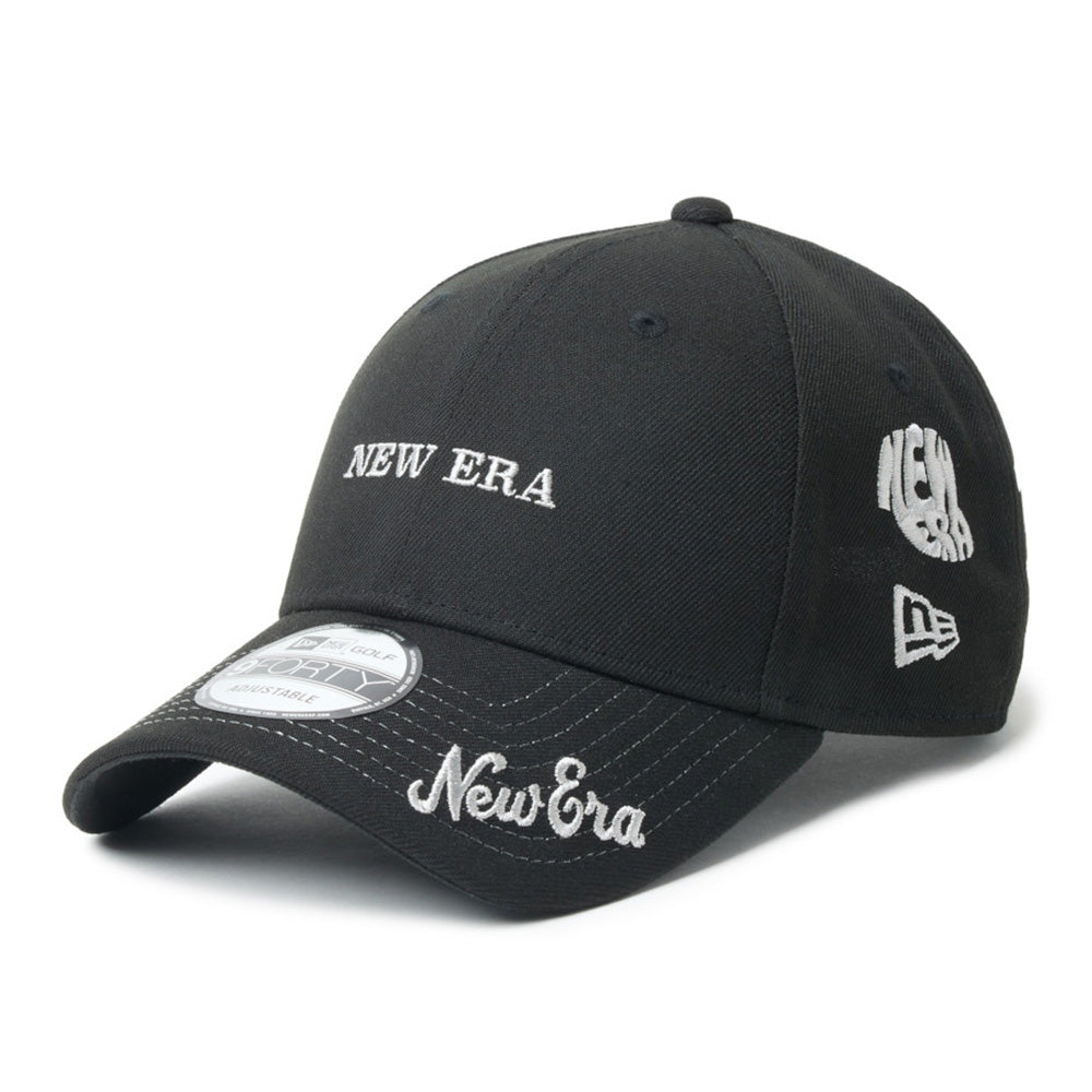 new era wordmark golf ne archive black 9forty velcro strap adjustable cap logo and print