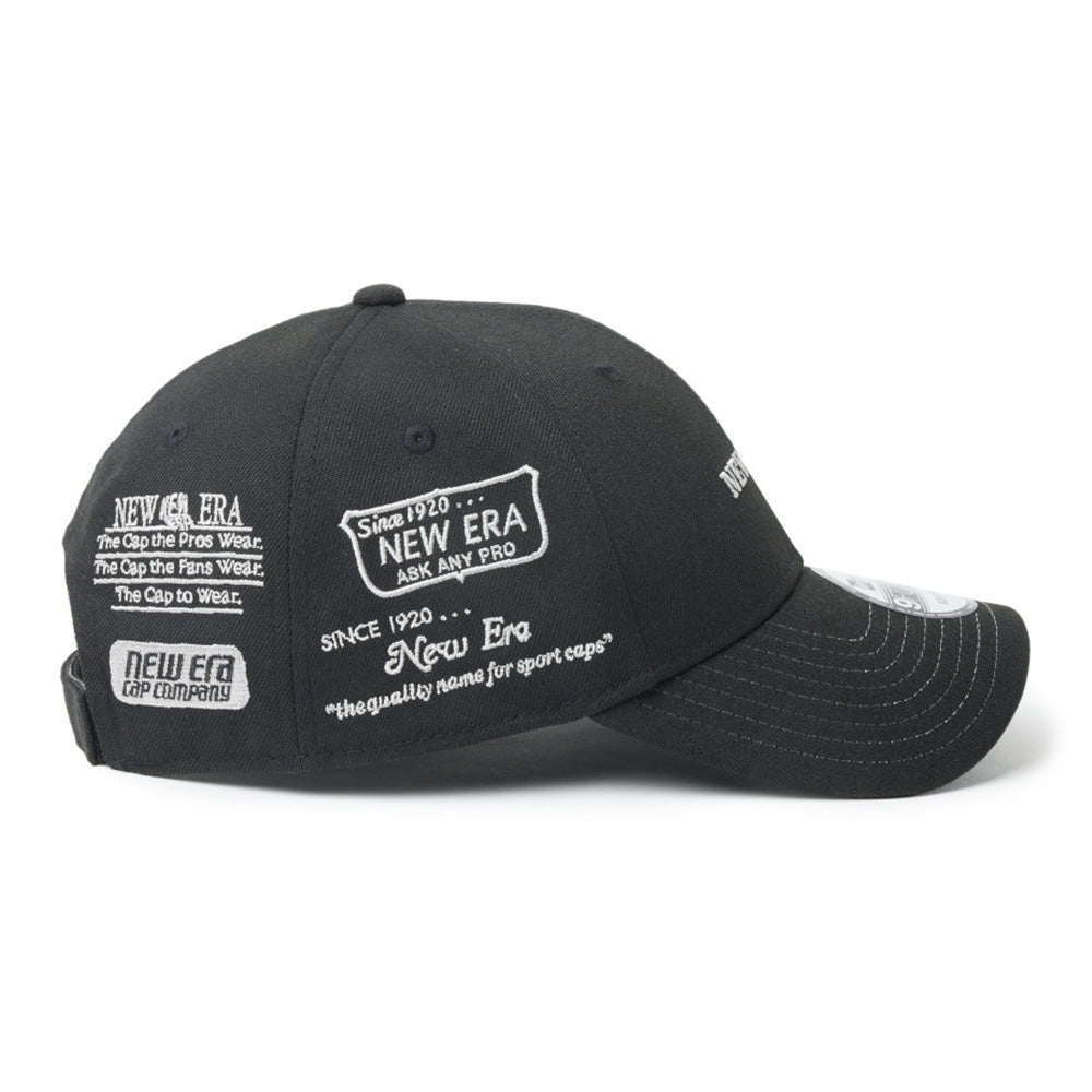 new era wordmark golf ne archive black 9forty velcro strap adjustable mesh cap on a white background