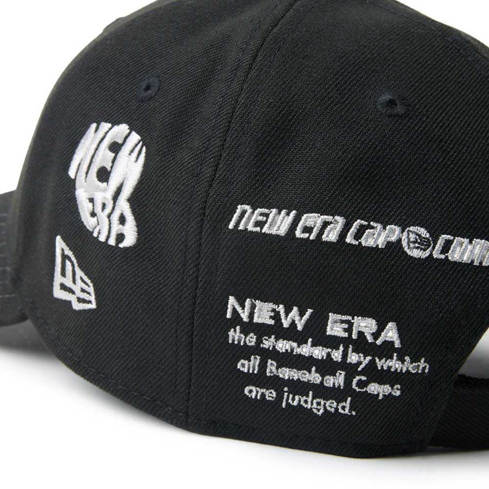Black new era wordmark golf ne archive black 9forty velcro strap adjustable cap with branding and text