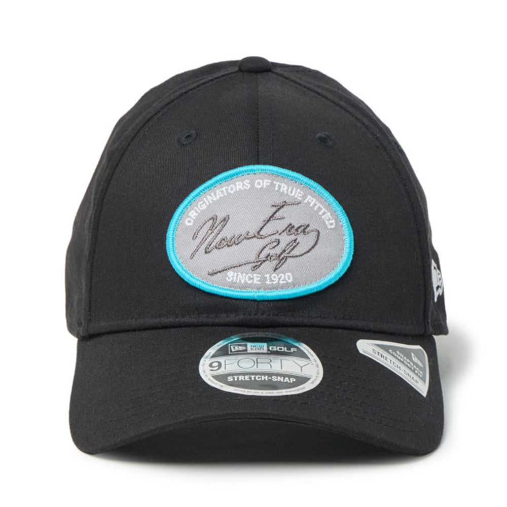 new era script oval patch black golf 9forty stretch snapback cap opposite