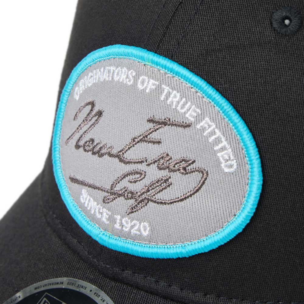 new era script oval patch black golf 9forty stretch snapback cap close-up