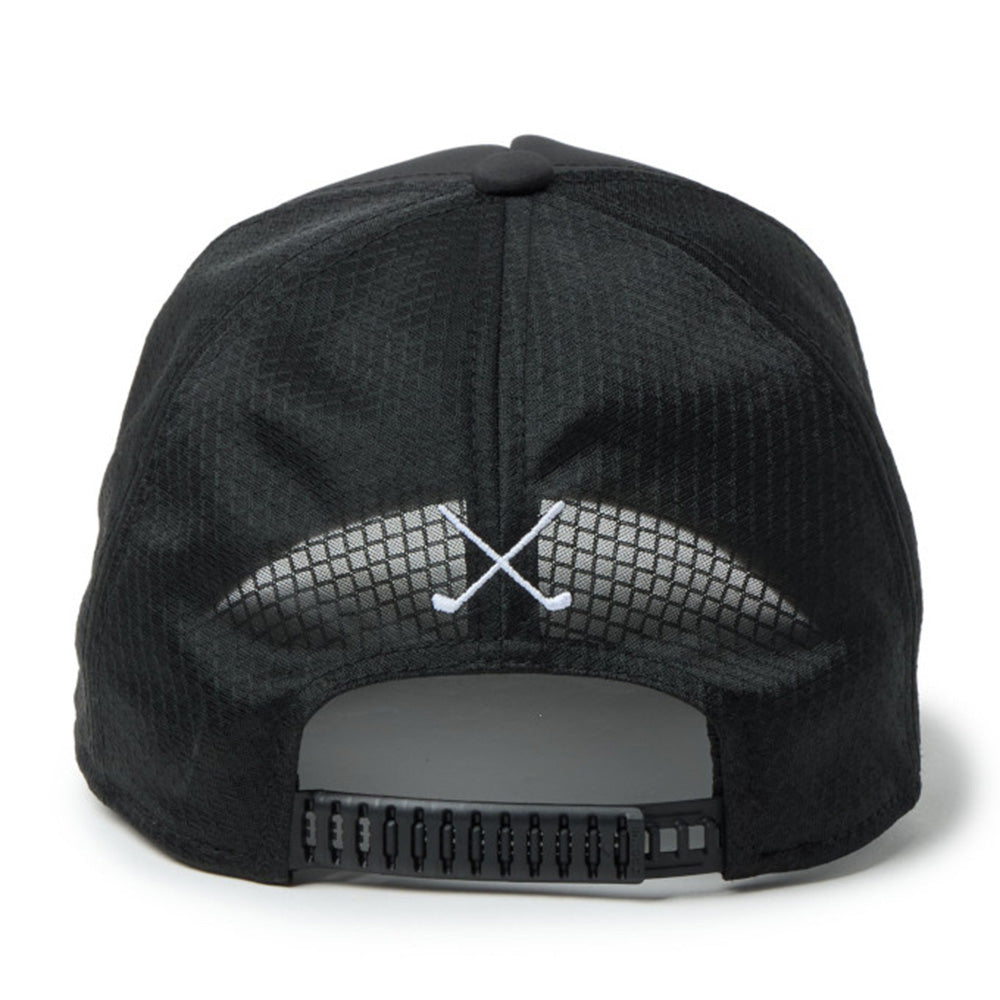 new era script golf black 9forty apex adjustable cap detail and color