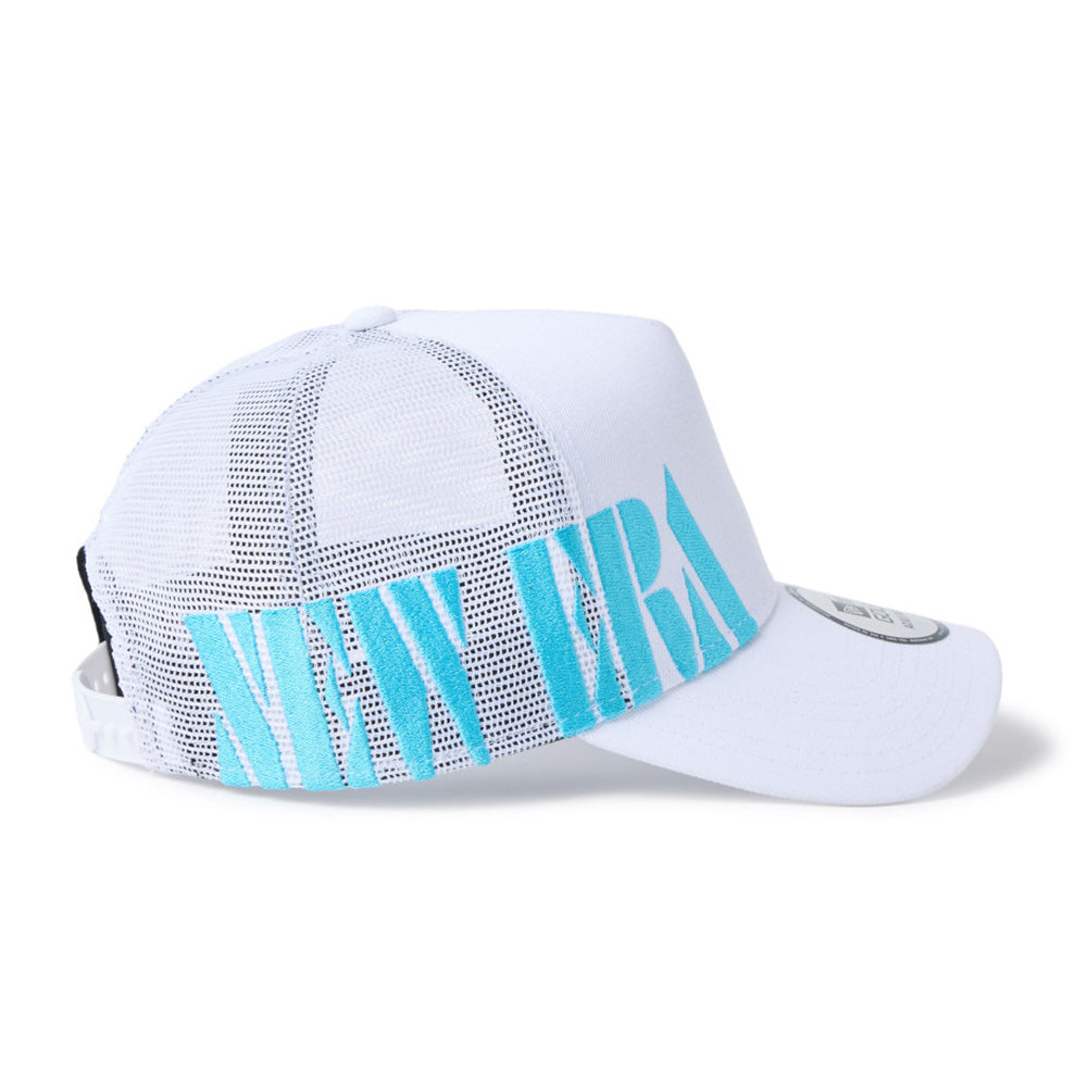 new era wordmark golf stencil logo white 9forty a frame trucker snapback cap side