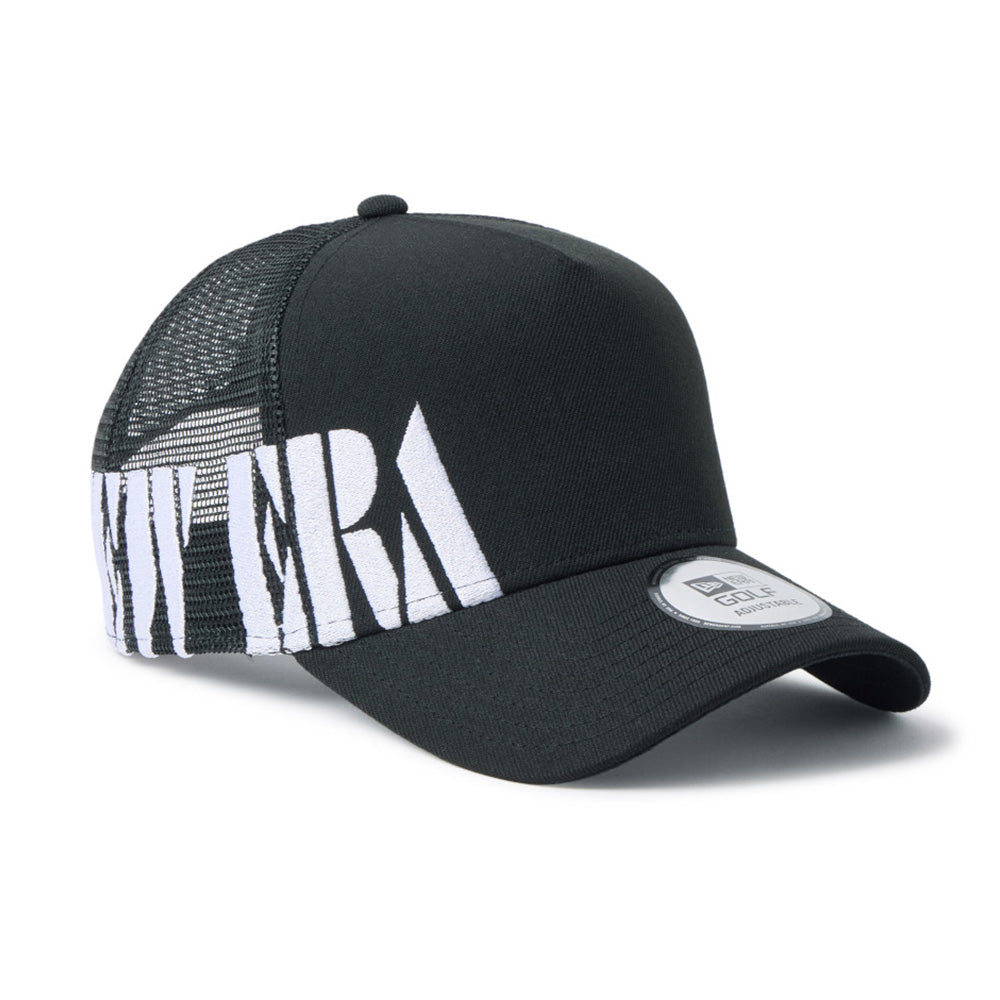 new era wordmark golf stencil logo black 9forty a frame trucker snapback cap side