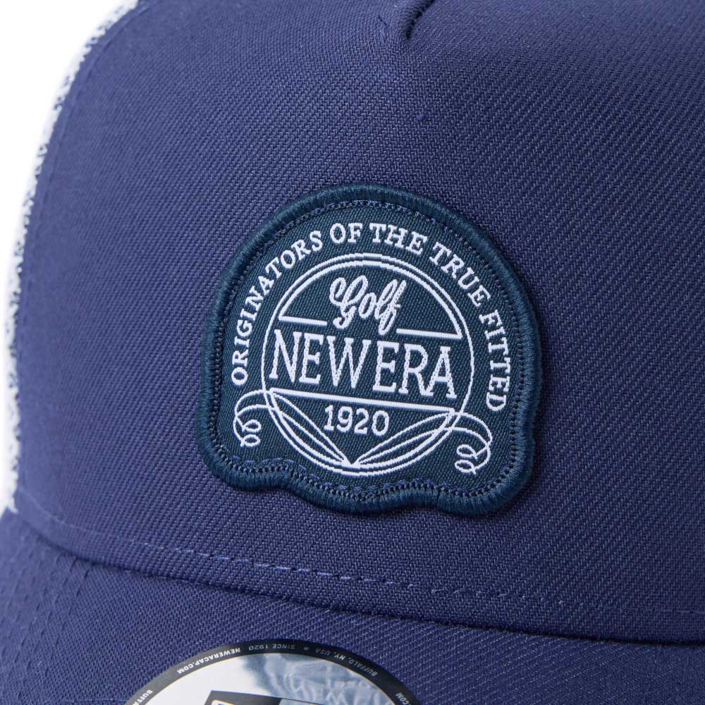 new era golf double mesh navy white 9forty a frame adjustable cap logo and print