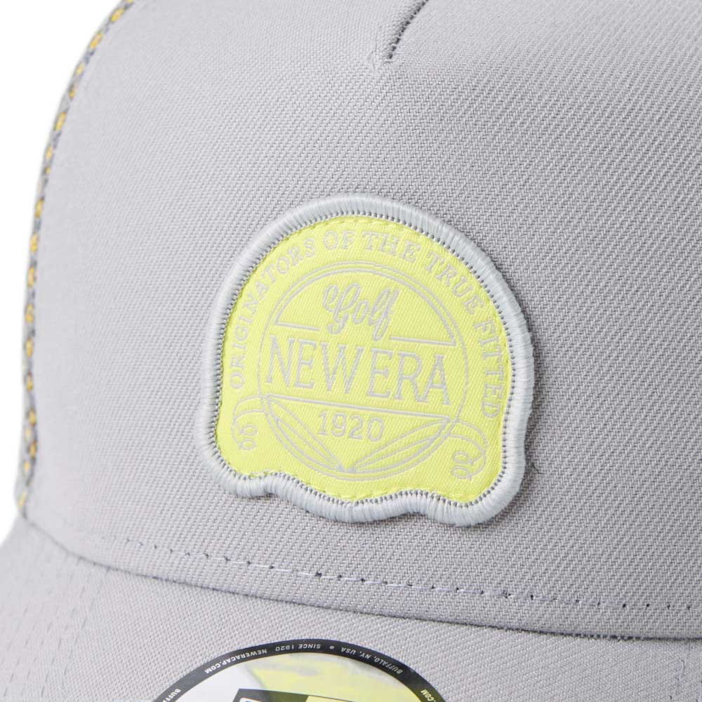 new era golf double mesh yellow grey 9forty a frame trucker snapback cap logo and print