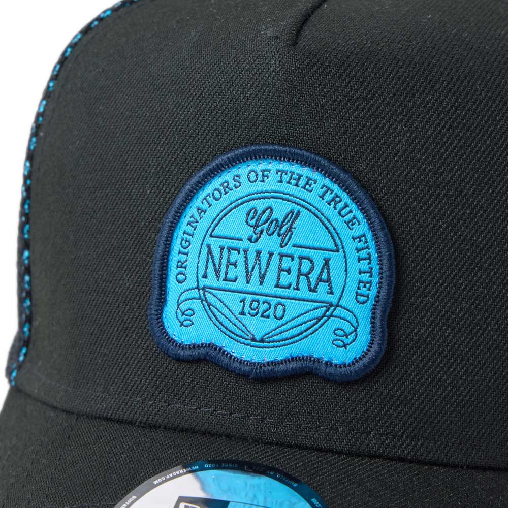 new era golf double mesh black teal 9forty a frame trucker snapback cap logo and print