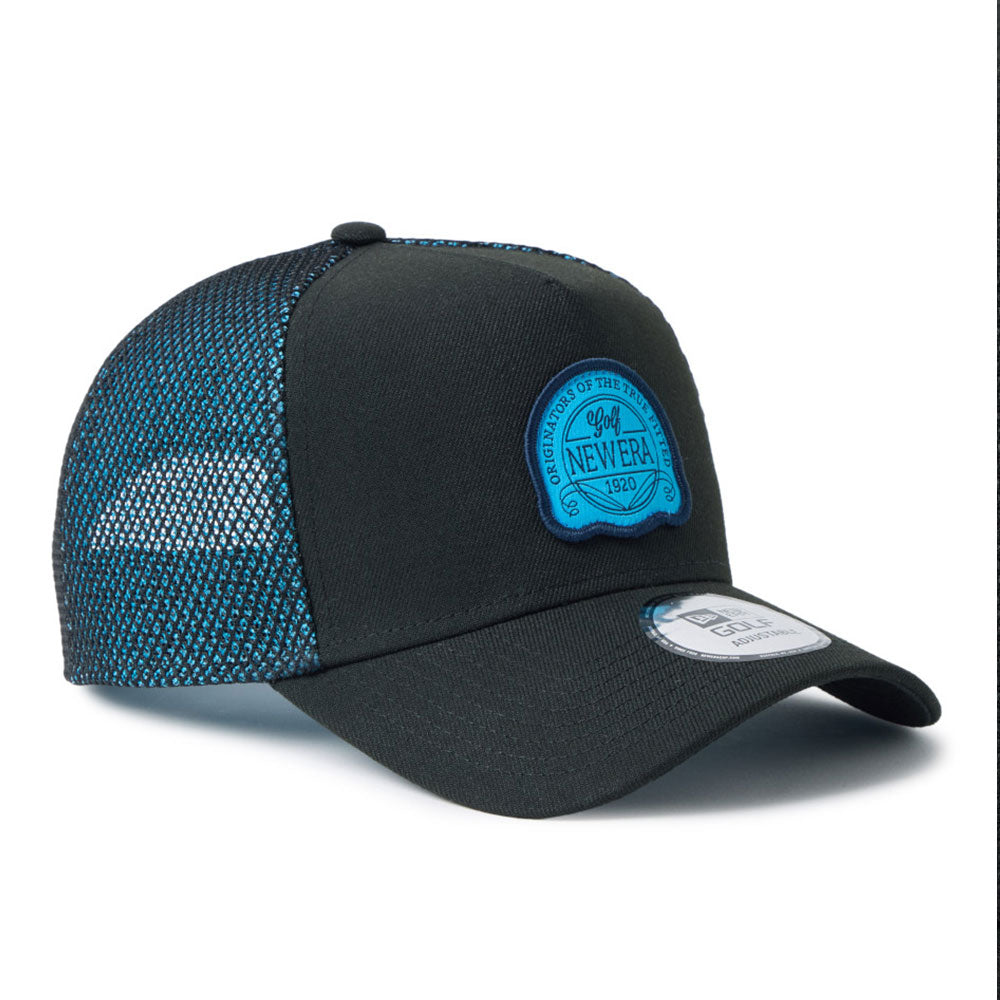 new era golf double mesh black teal 9forty a frame trucker snapback cap side