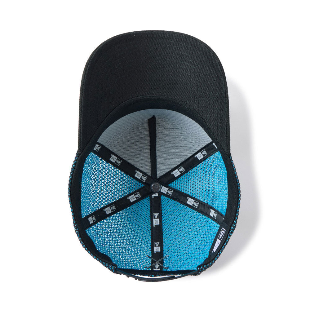 new era golf double mesh black teal 9forty a frame trucker snapback cap detail and color
