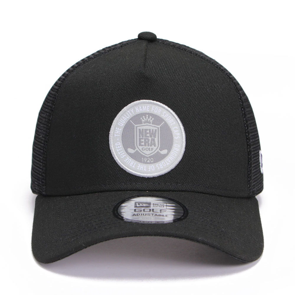 new era golf circle patch black 9forty a frame snapback cap angle