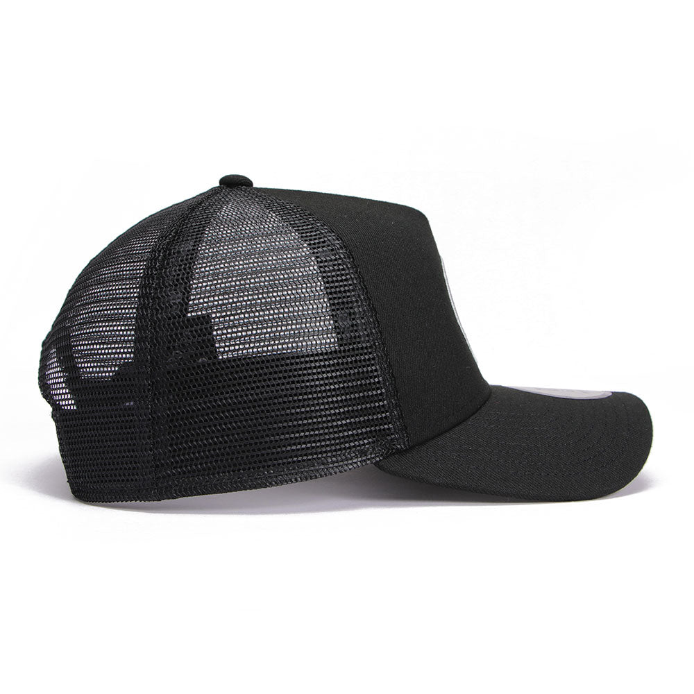 new era golf circle patch black 9forty a frame snapback cap front and side